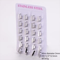 Silver stainless steel rectangular earrings in 12.5mm size on display card - Silver (3mm Wire 12.5*12.5mm OD)