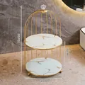 2-tier golden birdcage cosmetic organizer with white marble trays and crystal finial - Birdcage Double Tier - White Gold