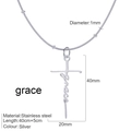 Collar de cruz de acero inoxidable plateado con letras grace y cadena de cuentas - Gracia / Color Acero