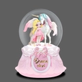 Dreamy pink unicorn and girl snow globe music box with a gold Dream Angel base - 012 Pink Base / Large 100 Snow+Light+Music