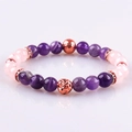 Pink zebra jasper and purple amethyst 8mm beaded elastic bracelet with rose gold accents - Rose Quartz Amethyst