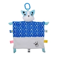 Blue fox plush baby comforter blanket with white stars and a blue hanging ring - Blue Small Cat