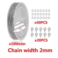 Silver 10m cross chain set with 40 jump rings and 20 lobster clasps for jewelry DIY - Width 2mm/10m Set / Steel