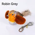 Gatto giocattolo a forma di pettirosso grigio con piume e corda elastica appesa - Pettirosso Grigio