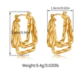 Detail view of gold-plated twisted earrings with dimensions 2.4cm by 1.6cm and weight 9.4g - Twisted Spiral Style (KE1373) / 18K Gold