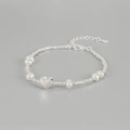 Bracciale minimalista in argento sterling S925 con cuore e perle e ciondolo lucido - Bianco