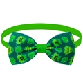 Green St. Patrick's Day pet bowtie featuring clover patterns and festive leprechaun print - Green Leprechaun Print