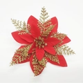 Sparkling red and gold artificial Poinsettia flower decoration for Christmas trees - Pine Cypress Flower Head / Gold Red