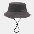 Detalle de gorro de pescador gris oscuro de algodón con cordón ajustable y costuras - Gris Oscuro Liso