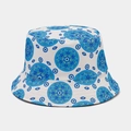 Detail of white fisherman hat with blue evil eye mandala patterns and canvas texture - M (56-58cm) / Beige
