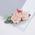 Bohemian floral hair comb with peach silk roses, green leaves and berries on silver pin - FS08-6 Beige