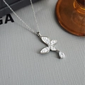 Elegant butterfly pendant necklace with clear teardrop zircon in silver finish - Butterfly Drop Zircon-Silver 0372YB