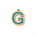 Detail of a vintage gold letter G pendant with blue enamel and dotted edge texture - Letter G Style (VG289-Gx3)