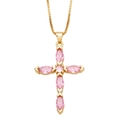 Elegante collana a croce dorata con cristalli di zirconia rosa taglio marquise - Rosa