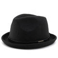 Close-up of black wool felt fedora featuring a leather band with gold buckle detail - M (56-58cm) / Black