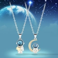 Astronauten-Halsketten für Paare mit silberner Kette und Blauem Stern Mond Anhänger - Stern Mond Zweifarbig Astronaut Paar Set