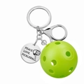 Pickleball stainless steel keychain with fluorescent green ball and peace love tag - Green Pickleball