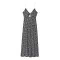 Elegante abito midi nero schiena scoperta con stampa floreale e scollatura a V stringata - XS / Nero Floreale