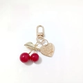 Cute cherry keychain pendant with gold heart tag and deep red cherry charms - Red Cherry Heart Series Buckle (Cherry R)