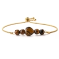 Minimalist 14K gold plated box chain bracelet with heart-shaped tiger eye gemstone charm - Tiger Eye Stone Bracelet