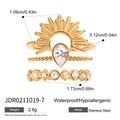 Three-piece stackable gold stainless steel ring set with sunburst pear zircon - Sunbeam Teardrop Zirconia Style (JDR0211019-7)