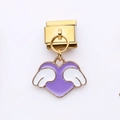 Charm dorato con cuore in smalto viola e ali bianche per bracciali modulari fai-da-te - Cuore con ali