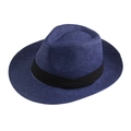 Elegant wide brim Panama straw hat in navy blue with a black decorative ribbon - Navy Blue