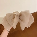 Pince à cheveux élégante en organza beige avec grand nœud et attache à ressort d'été - Marron