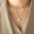 Layered gold paperclip chain necklace featuring a natural white pearl pendant for women - SY319【Gold】-Stacked Paperclip Chain Pearl Pendant Necklace