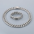 Macro shot of 20mm Cuban link chain necklace and bracelet set with rectangle clasp - Bracelet 22cm / Matte Steel