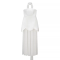 Elegante abito lungo bianco senza spalline con bordo a petalo e dettagli in perle - S / Bianco