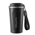 Matte black stainless steel coffee mug with fabric handle and COFFEE lettering - 510ml / Standard with Handle / Black