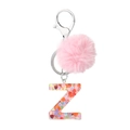 Letter Z keychain with pink pom-pom and colorful heart sequins in resin charm - Letter Z