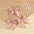 Set of 3 peach pink linen bow hair clips with textured fabric on a wooden board - 7*7.5cm / Light Pink (Style 8)