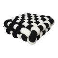 Nordic black and white checkerboard plush cushion with soft braided lambswool texture - White + Black