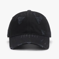 Washed black distressed baseball cap with ripped detailing and vintage street style - Adjustable / Black (24A183)