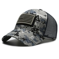 Digital camouflage mesh baseball cap with American flag patch in blue and grey - Digital Blue