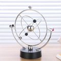 Kinetic perpetual motion desktop ornament with silver metal rings and black base - 603 Battery Model Comes With A Free Battery ♢ / Product + Gift Bag ♢