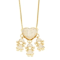 Hip hop 18K gold heart pendant necklace with zircon girl charms and fine box chain - 2 Girls