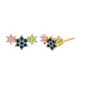 Luxury gold S925 flower stud earrings with pink, blue and green zircon gemstones - Multicolor Zirconia