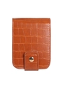 Portable brown crocodile pattern PU leather lipstick pouch with gold buckle and mirror - Brown