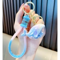 Cute blue and pink gradient whale keychain with liquid glitter and silicone handle - Gradient Strap Style / Metallic Blue