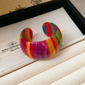 Rainbow striped wide acrylic cuff bracelet with colorful marble resin finish - Rainbow Stripes