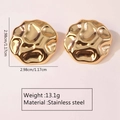 Golden irregular round hammer textured stainless steel earrings with fluid metal finish - Stainless Steel Pleated Irregular Disc Studs
