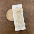 Set of 4 beige lace hair clips with bow and flower designs for girls on card - Style 4