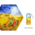 Ultralight six-fold umbrella in Van Gogh oil painting style with matching storage bag - 19 Inch 6 Ribs / Summer Night Wheat Field