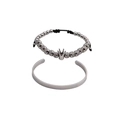 Men's titanium steel crown bead bracelet and silver brushed open bangle set - Silver 2-Piece Set