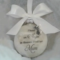 Memorial white bauble with silver angel charm and I call her Mum inscription - Mum