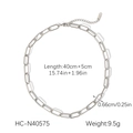 Silver stainless steel paperclip chain necklace with 40+5cm length and tag details - Silver Paperclip Link Chain Necklace (HC-N40575)