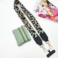 Adjustable leopard print strap with mint green zipper pouch and gold hardware - Gold Buckle / Green Leopard Strap And Pouch And Phone Patch